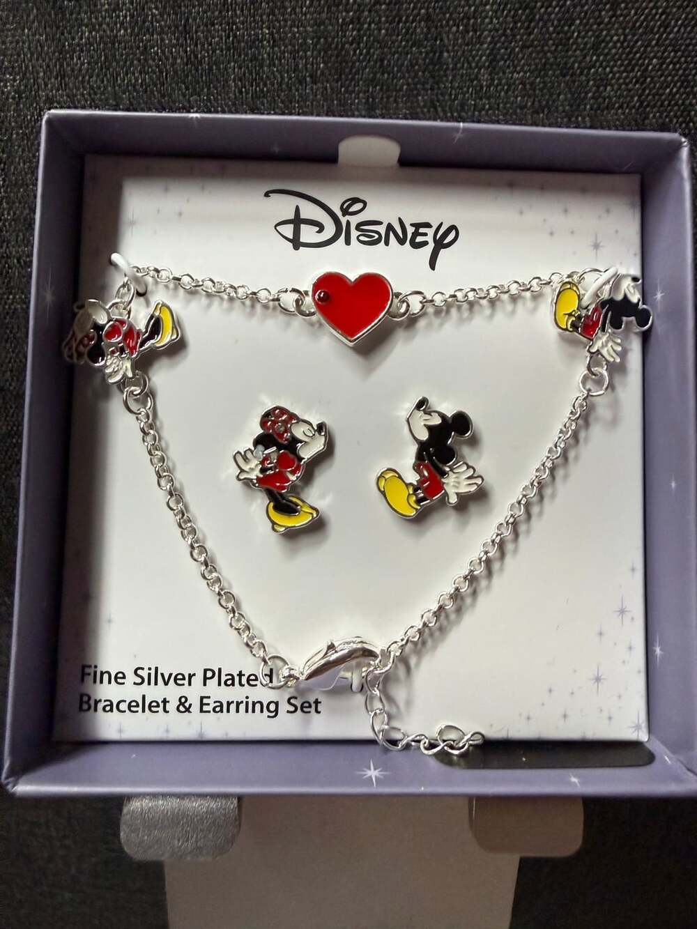 Disney Mickey Minnie Kidsing Heart Bracket and Earring Set